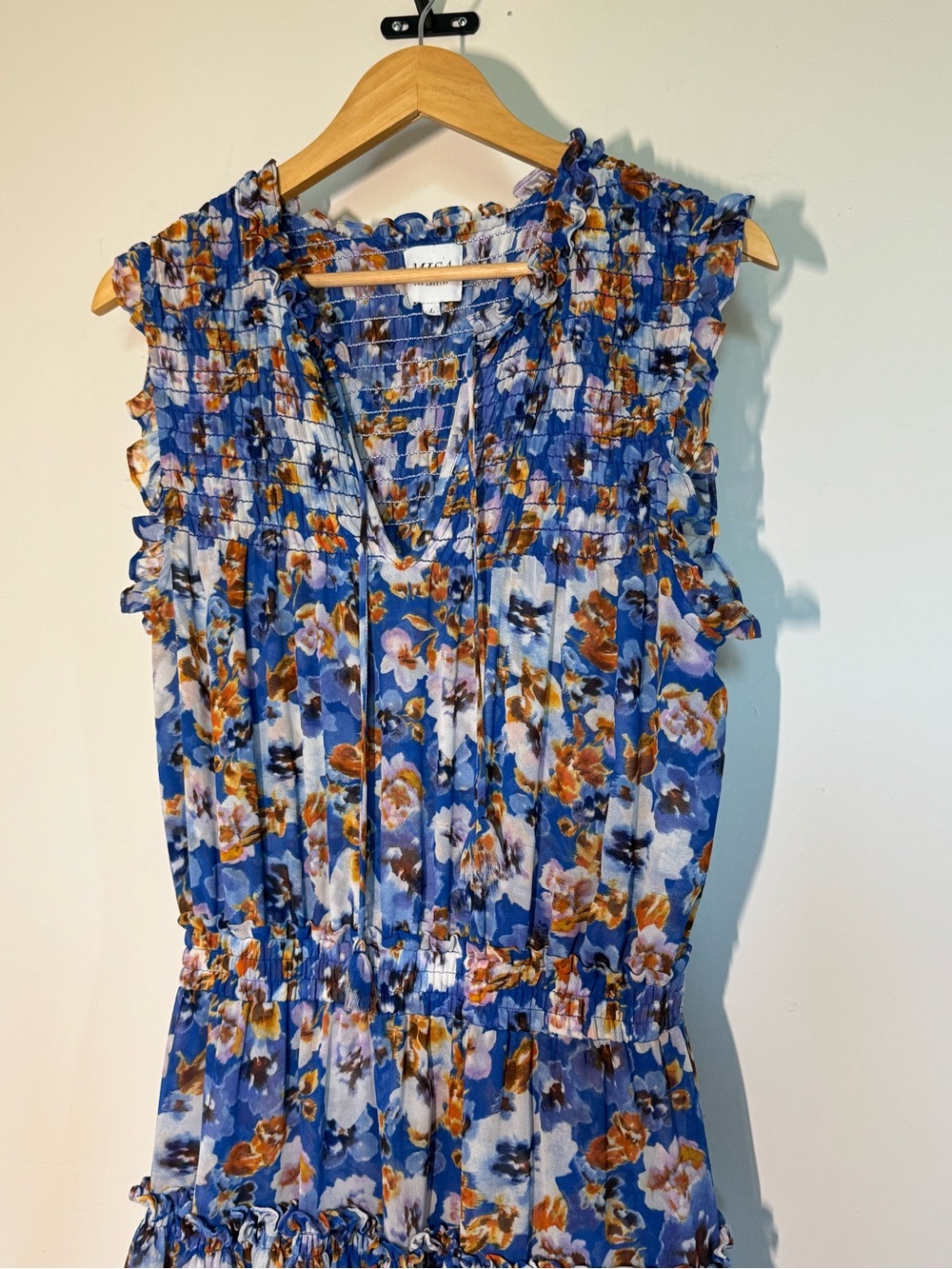 Misa Los Angeles Blue Floral Smocked Tiered Mini Dress - Picture 8 of 11